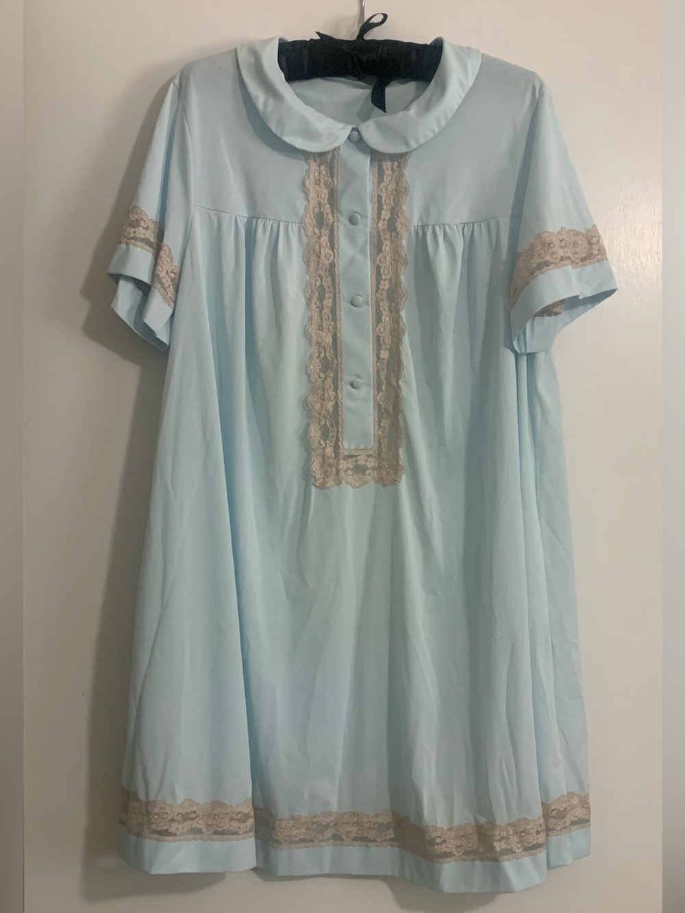 Vintage NWOT 1970s Shadowline Pastel Blue Babydoll Nightgown Large Cottagecore